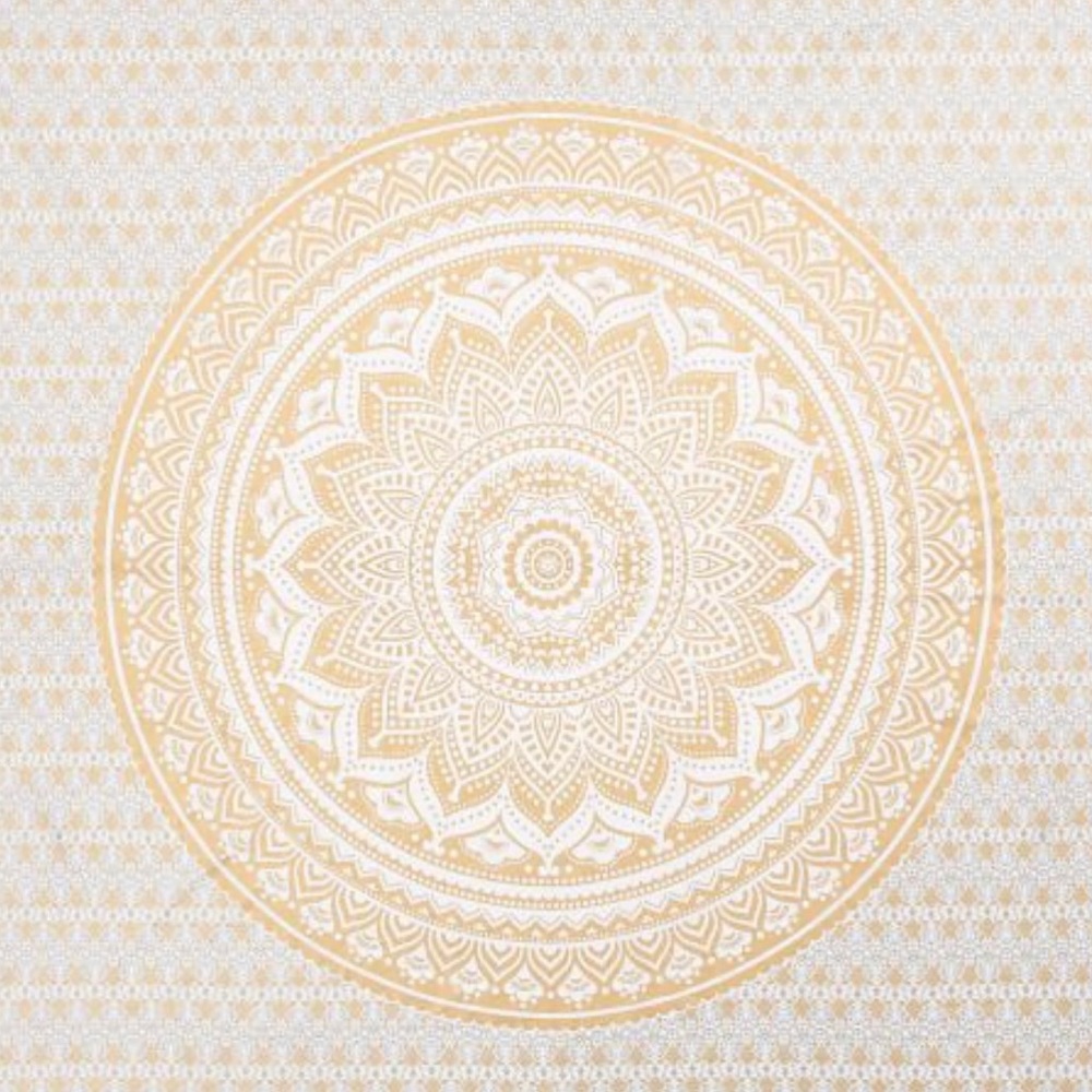 Gorgeous Boho White and Gold Mandala Tapestry - Picture 4 of 5